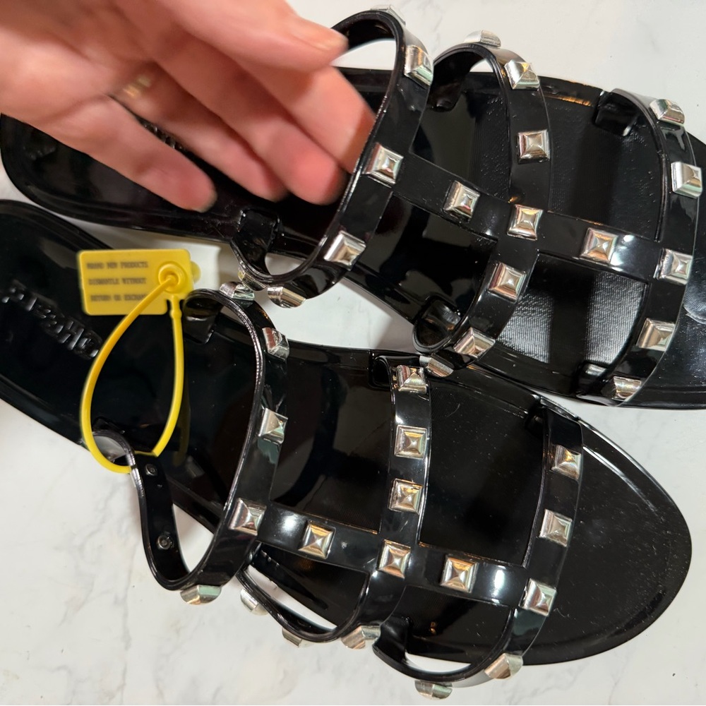 Black Studded Women’s Jelly Slide Sandals ✨NEW✨ - Picture 5 of 5